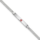 14K White Gold Medical Red Enamel Flat Curb Link ID Bracelet